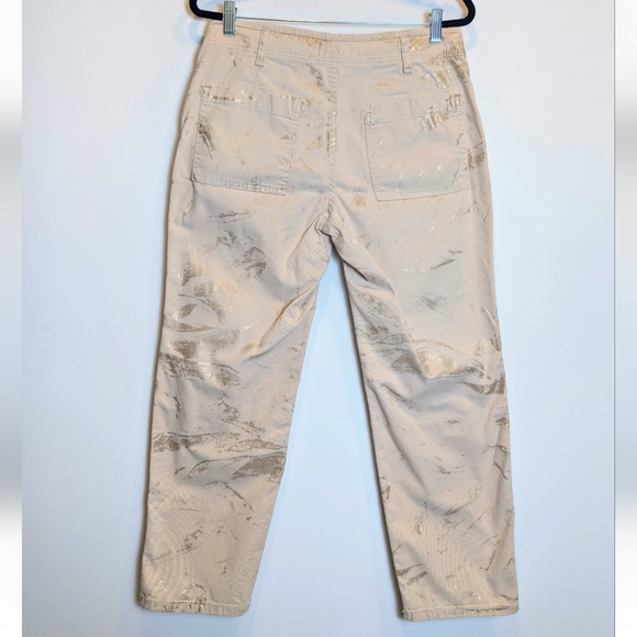 Anthropologie Wanderer Tan Metallic Gold Utility Button Fly Pocket Pants Size 30 - Picture 4 of 8
